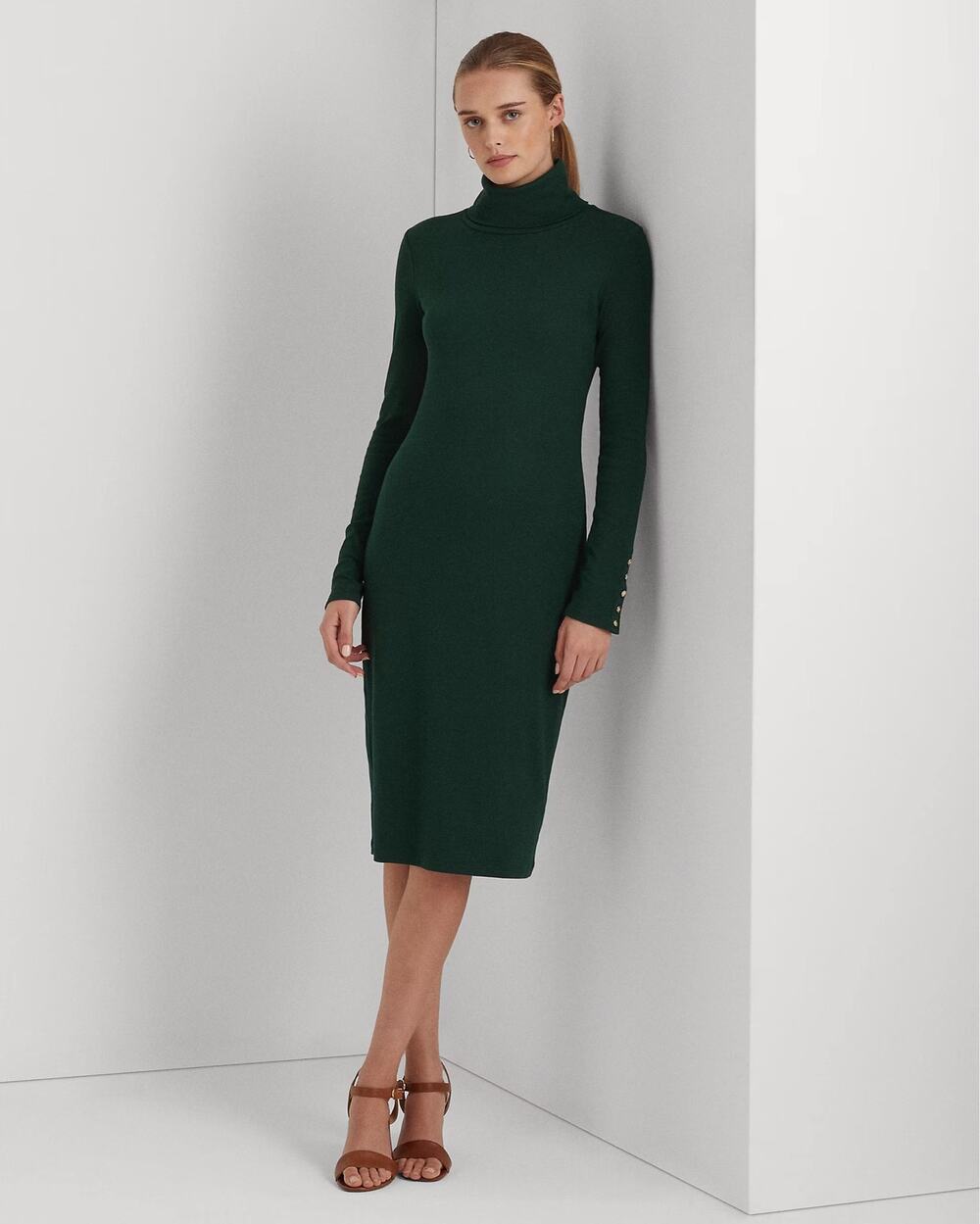 Lauren Ralph Lauren Women's Green Cotton-Blend Turtleneck Dress NWT 12P